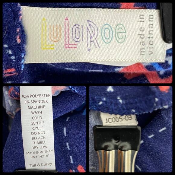 LulaRoe Tall & Curvy Leggings Blue & Pink with Light Blue Geometric Print - Picture 5 of 11